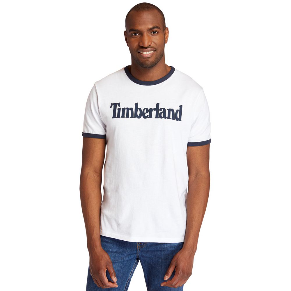 Timberland Μπλουζάκια Ανδρικα Ασπρα - Tbl® Linear Logo Ringer - Greece 1843720-KX